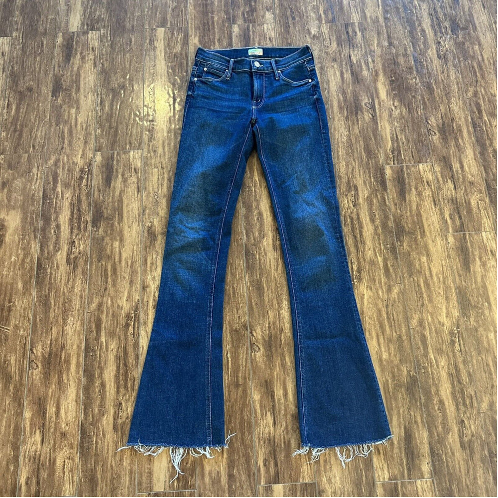 Mother The Runaway Fray Girl Crush Low Rise Raw Hem Flared Jeans Long Inseam 24